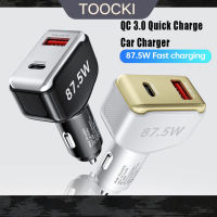 Toocki 87.5W USB ที่ชาร์จสำหรับรถชาร์จแบบเร็ว3.0 QC ที่ชาร์จโทรศัพท์ในรถยนต์เร็ว PD อะแดปเตอร์ Type C สำหรับ Iphone โทรศัพท์