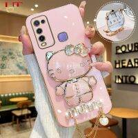 VIVO Y51 Y51A กระจกแต่งหน้า Y31 Y50 Y30 Y30i Y71 Y81 Y83หรูหรา Hello Kitty กระจกแต่งหน้าเพชรประกายแผ่นตัวอักษรเคสมือจับสำหรับโทรศัพท์มือถือปกป้องซองนุ่มกันกระแทกฝาหลัง