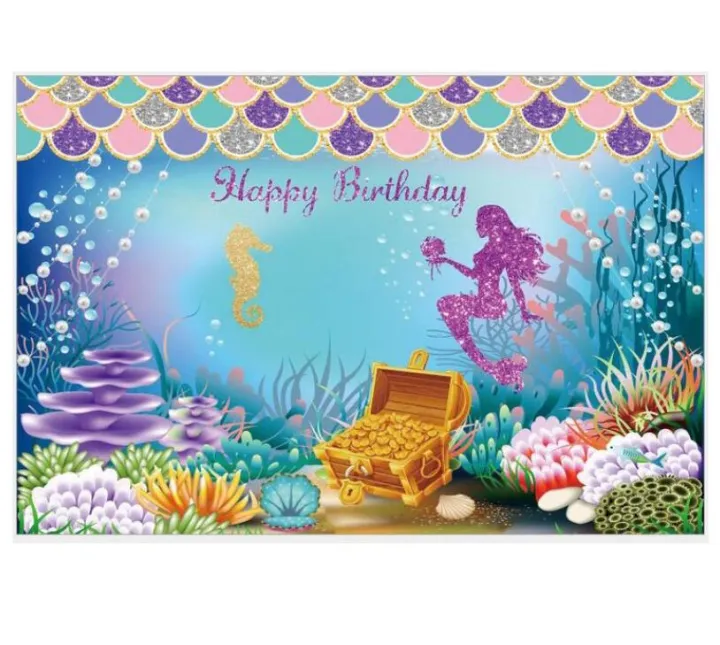 Mermaid Party Background Banner-Mermaid Theme Photography Backdrop for