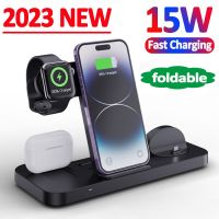 ❁▥ 15W 6 in 1 Foldable Wireless Charger Station Stand For iPhone 14 13 12 11 Pro Apple Watch 8 7 6 Fast Mobile Phone Charging Dock