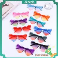 OKDEALS ที่ไร้ขอบ แว่นตากันแดดรูปหัวใจ สีสันสดใส เลนส์ไล่ระดับสี แว่นตากันแดดแบบทันสมัย แฟชั่นสำหรับผู้หญิง การป้องกัน UV400 เฉดสีหัวใจ สำหรับผู้หญิง