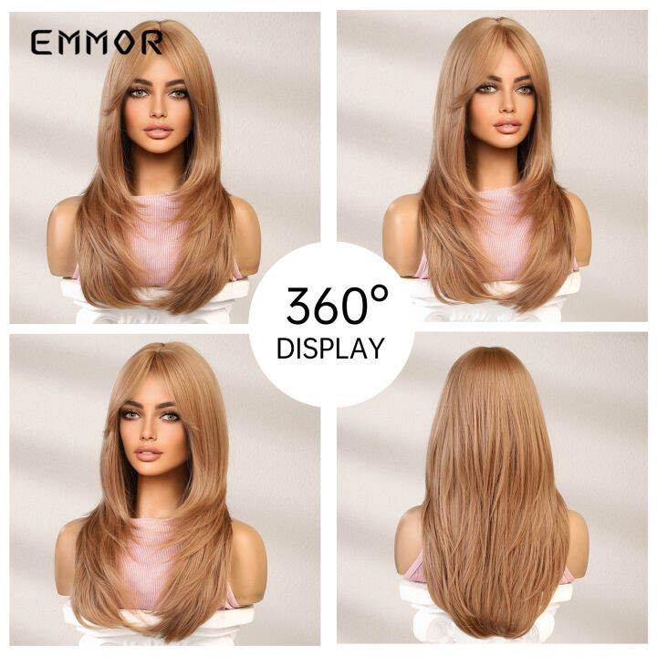 emmor-สีบลอนด์วิกผมสังเคราะห์เรียบสำหรับผู้หญิงยาวคลื่นผมคอสเพลย์โลลิต้าพรรคธรรมชาติทนความร้อนวิกผมไฟเบอร์ทุกวันผม