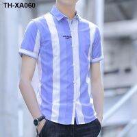 2023 summer new short-sleeved shirts men striped hitting joker mens embroidery