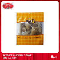 [MANOON] PET8 HL03 Dog Snack Rawhide Chewable Bone เพ็ทเอ็ท ขนมสุนัข กระดูกผูกธรรมชาติ ขนาด 5-5.5 นิ้ว สีธรรมชาติ (8 ชิ้น)
