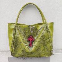 HAEX Y2k Cross Womens Bag 2022 Trend Harajuku PU Large Capacity Tote Bag Lace Spider Web Fashion Design Shoulder Bolso Mujer