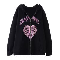 2022 ใหม่แฟชั่นหลวม Zip Hoodie สำหรับผู้ชายและผู้หญิง Oversize Skeleton พิมพ์เสื้อกันหนาว Y2K Gothic Harajuku สไตล์ Street Hip Hop จัมเปอร์คู่เสื้อด้านบน