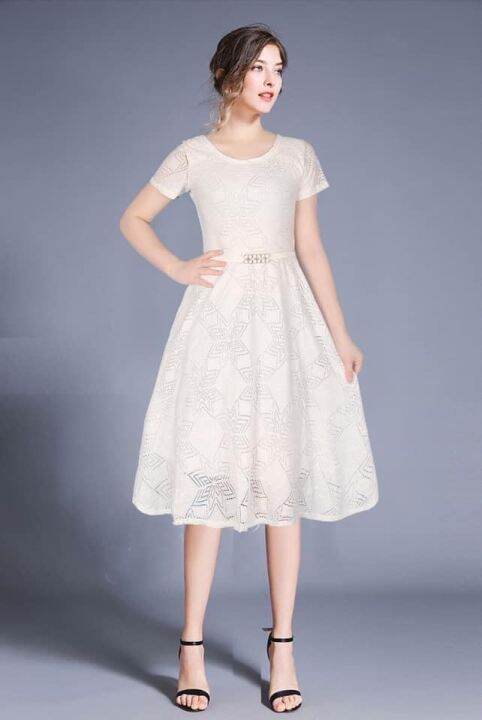 korean fashion lace dress plain white dress for women fit m-L 9208 ...
