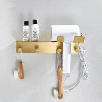 ☇☊✠ Bathroom Shelf Brass Multifunctional Corner Shelf Shower Rack Hair Drier Holder Bolt Inserting Type With Hooks Bath Hardware