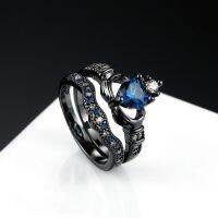 Fashion classic Charm Couple Ring 316L Stainless Steel Mens Ring Black Gold Filled 6MM Blue Sapphire Womens Wedding