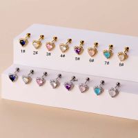 1 Piece Heart Shape Cartilage Earrings Screw for Helix Upper Lobe Tragus Piercing 20Gauge Stainless Steel with Zircon