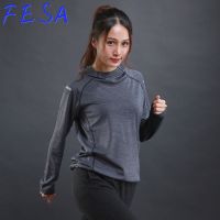 FESA ผู้หญิงแขนยาวเสื้อยืดออกกำลังกายกลางแจ้งระบายอากาศการออกกำลังกายการฝึกอบรมกีฬาด่วนแห้งคลุมด้วยผ้าท็อปส์