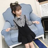 ZZOOI Vintage Patchwork Dress For Girl Spring Children Cloth Bowknot Neck Kids School Dresses Girl Princess Dress 4 7 9 11 12 14 Years