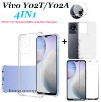 4in1เหมาะสำหรับ Vivo Y02T Y02A Y02S Y02 Y11 2023เคสโทรศัพท์โปร่งใสเคสโทรศัพท์โปร่งใสกันกระแทกใหม่ Tecno Pova + ฟิล์มแข็งแบบเต็มหน้าจอ + ฟิล์มด้านหลัง + ฟิล์มเลนส์