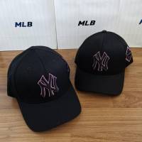 ของแท้ นำเข้าจากเกาหลี หมวก New York หมวก NY MLB YANKEES  ดำปักชมพู