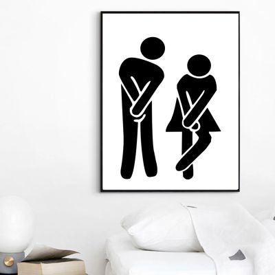 Girl Boy WC Sign Toilet Funny Wall Art Canvas Painting Nordic Posters And Prints Wall Pictures For Kids Bathroom Washroom Decor
