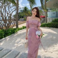 Purple dress spring summer cultivate ones morality brought the fairy party that wipe a bosom word chiffon dress female skirt seaside holiday