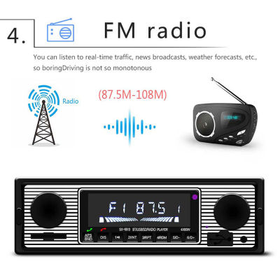 รถวิทยุสเตอริโอเครื่องเล่นบลูทูธเครื่องเล่น MP3ในรถยนต์ดิจิตอล60Wx4วิทยุ FM สเตอริโอเสียงเพลง Usbsd พร้อมอินพุต Dash AUX