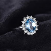 JewelryPalace Princess Diana 2.3ct Natural Blue Topaz 925 Sterling Silver Halo Engagement Ring Women Fashion Gemstone Jewelry