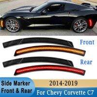 ❁☍ For Chevy Corvette C7 2014 2019 LED Fender Side Marker Light 2 Pairs Front Amber amp; Rear Red Car Body Wheel Light Black Shell