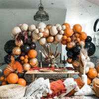 112pcs Black Doubled Matte Orange Balloons Garland Chain Easter Party Decoration Chrome Copper Ballons Arch Halloween Decor