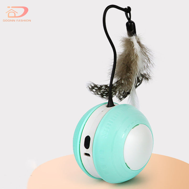 ของเล่นลูกบอลเคลื่อนที่อัตโนมัติสำหรับแมวสัตว์เลี้ยงพร้อมขนนกอุปกรณ์เสริม-usb-ชาร์จไฟได้ลูกบอลมีเสียงเรืองแสงสำหรับแมวในบ้าน