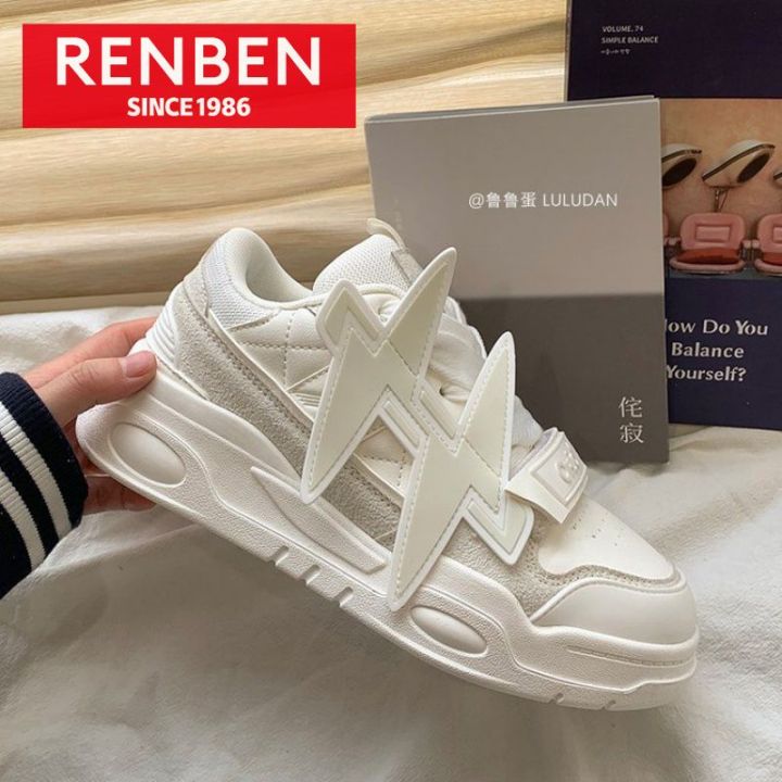 renben-รองเท้าผู้หญิงสีขาว-รองเท้าหนังแนวสปอร์ตลำลองของผู้หญิงรองเท้าสีขาวรองเท้าผ้าใบของผู้หญิง