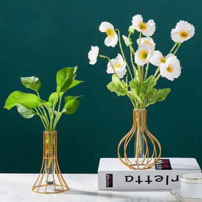 Iron Art Glass Vase Home Decor Accessories Nordic Simple Hydroponic Plant Flower Vases Geometric Shape Glass Test Plants Holder