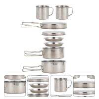 หม้อหุง8ชิ้นสำหรับกระเป๋าเป้สะพายหลังสำหรับ5-6คน Set Alat Masak ปิกนิกแบบพกพาอุปกรณ์ทานอาหารกลางแจ้งบนโต๊ะอาหารสำหรับเดินทาง