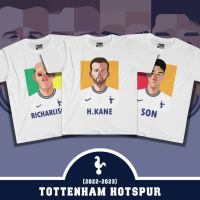 เสื้อยืดคอกลม เสื้อยืดลายนักฟุตบอล เสื้อบอลฮอตสเปอร์ 2022/23 สีขาว S-5XL