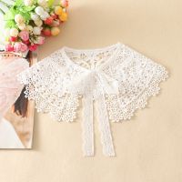 Women Fake Collars Girl Hollow Lace Floral False Collar Big Lapel Detachable Necklace Shawl Lace-Up Bowknot Cape