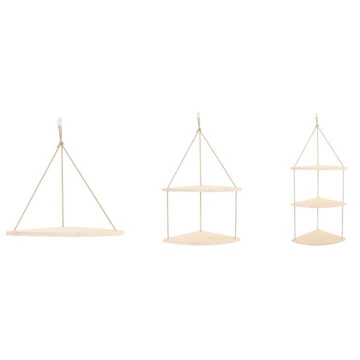 Wood Hanging Corner Shelves with Rope House Storage Organizer Corner