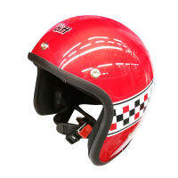 หมวกกันน็อคเปิดหน้า DIFF รุ่น MEJ94139 ลายหมากรุก สีแดง helmet [m01]