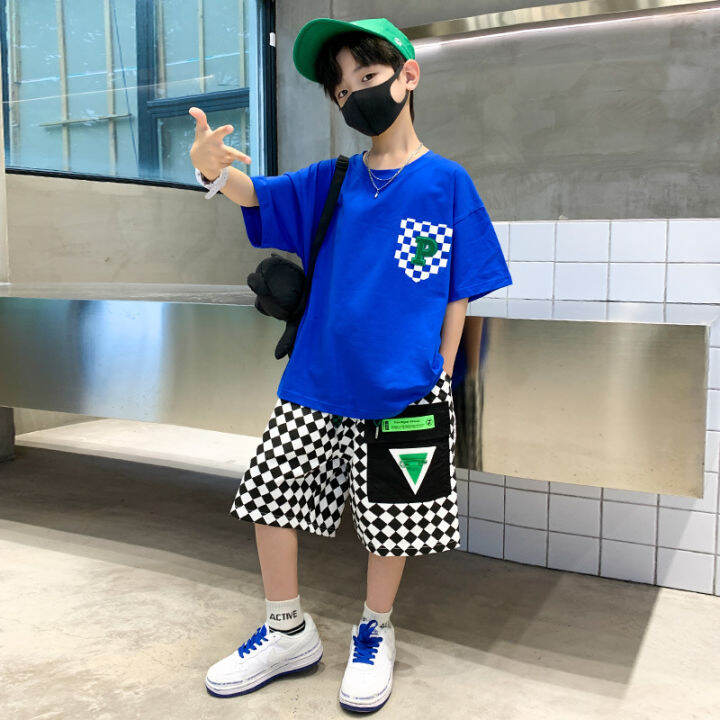 tumama-kids-boys-summer-five-point-pants-set-2023-new-mid-sized-big-boy-fashionable-t-shirt-shorts-korean-version-two-piece-set-trend