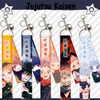 【คุณภาพสูง】Anime Jujutsu Kaisen Figure Lanyard Strap Keychain Gojo Satoru Yuji Itadori Streamer Bag Pendant Small Bell Ribbon KeyRing