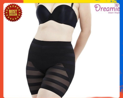 ลดแรง! Leena Dreamie กางเกง กระชับสัดส่วน Strip High Waist Girdle เอวสูง ขา 2 ส่วน ลายซีทรู สีดำ Size S M DM192 No.68