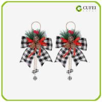 CUFEI 2pcs โคนต้นสนชนิดหนึ่ง โบว์ริบบิ้นคริสต์มาส งานประดิษฐ์ต้นไม้ ลายสก๊อตสีแดงสีดำ โบว์ประกายแวววาว ของใหม่ การตกแต่งต้นไม้ โบว์ลายสก๊อต ตกแต่งกลางแจ้งในร่ม