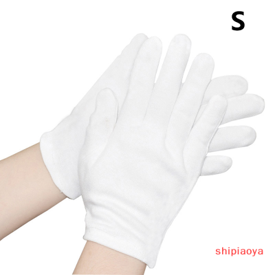 Shipiaoya 1คู่ใหม่เต็มนิ้วผู้ชายผู้หญิงมารยาทถุงมือคอตตอนสีขาวบริกรเครื่องประดับถุงมือซึมซับเหงื่อคนงาน