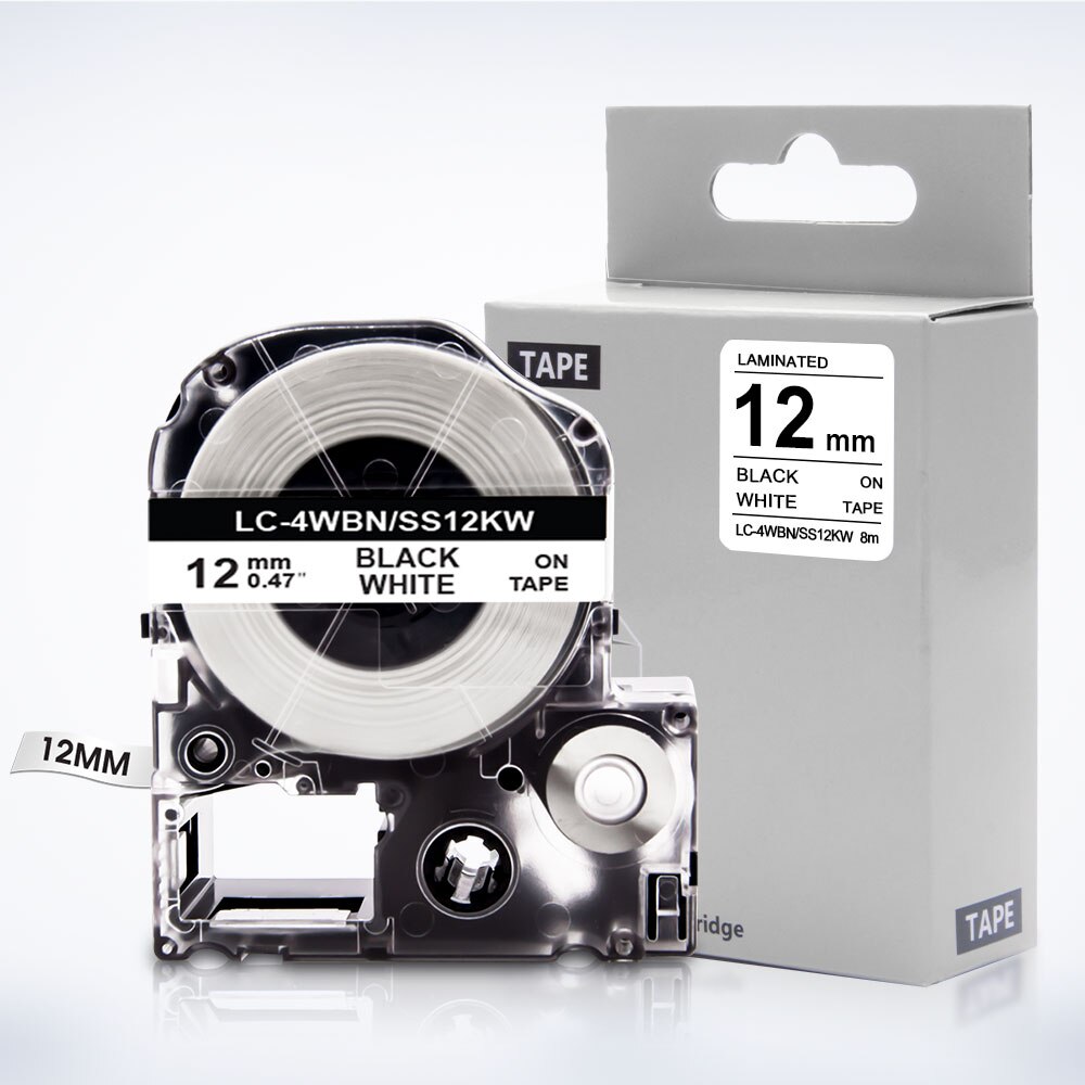 Karl Aiken Cassette compatible pour Epson AS12KW SS12KW Noir sur Blanc Ruban Epson LabelWorks LW-300 LW-400 LW-500 LM-700 LW-900P OK200 OK300 OK500P OK720 OK900P KingJim TepraPro 12mm x 8m de 8 