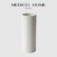 Medicci บ้านแจกันดอกไม้ตกแต่งบ้านลายนูนสีขาวแจกันเซรามิกสไตล์ CD สไตล์หวายขวดสูงไม่ซ้ำใคร