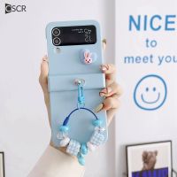 เคสกระต่าย3D น่ารัก CSCR พร้อมสร้อยข้อมือสำหรับ Samsung Z Flip 5 Z Flip 3 Flip4 5G ที่ครอบบานพับห่วงห้อยไข่มุกสำหรับ Zflip3 Zflip4 Zflip5เคสโทรศัพท์ป้องกันการตกหล่นกันกระแทก