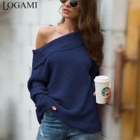 ♦ LOGAMI Shoulder Sleeve Loose Womens Pullover And Sweater WomenS