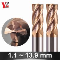 HRC55 คาร์ไบด์ End Mill เส้นผ่านศูนย์กลาง 1.1 มม. ~ 13.9 มม. 4 ขลุ่ยทังสเตนเครื่องตัดเครื่องมือ CNC เคลือบโลหะใบหน้าสี่เหลี่ยม