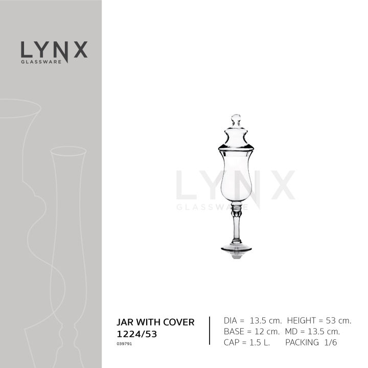 lynx-jar-with-cover-1224-แจกันแก้ว-แจกันจัดสวน-แจกันสูง-แฮนด์เมด-เนื้อใส-พร้อมฝาปิด-มีความสูง-2-ขนาดให้เลือก