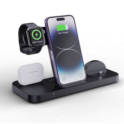 ∈✿☜ 6 In 1 USB Wireless Charger Stand Pad For iPhone 14 13 12 Foldable Fast Charging Dock Station For Apple Watch 8 7 6 5