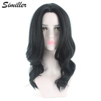 Similler Women Synthetic Hair Wigs Long Wavy Black Central Part Heat Resistance With Free Wig Cap