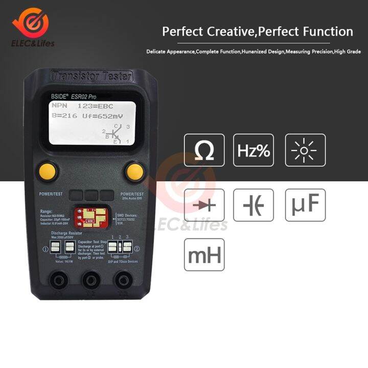 ESR02ทรานซิสเตอร์อเนกประสงค์ตัวทดสอบ SMD Esr02pro ตัวต้านทานความจุไดโอด ...