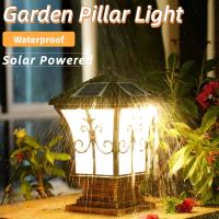 LED Square Post Pillar Light Solar Garden Gate  Remote Control Waterproof Lamp Vintage Solar Garden Lights Outdoor Solar Light Outdoor Lighting