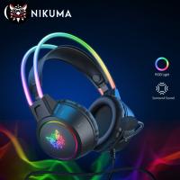 ONIKUMA หูฟัง X15 Pro ตัดหูฟังสำหรับล่นเกมแบบมีสายเหนือหูฟังพร้อมไมโครโฟนแสง Rgb หูแมวสีชมพูสำหรับ PS4 PC