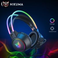 ONIKUMA หูฟัง X15 Pro ตัดหูฟังสำหรับล่นเกมแบบมีสายหูฟัง PS4แสง Rgb หูแมวสีชมพูสำหรับพีซี