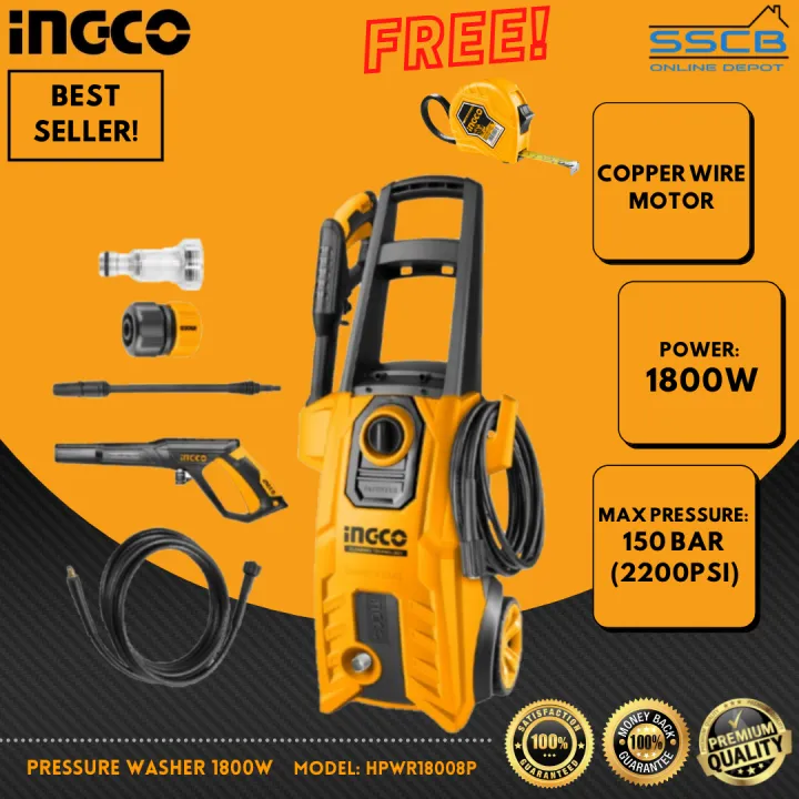 INGCO 2800W High Pressure Washer With Brushless Induction Motor, High